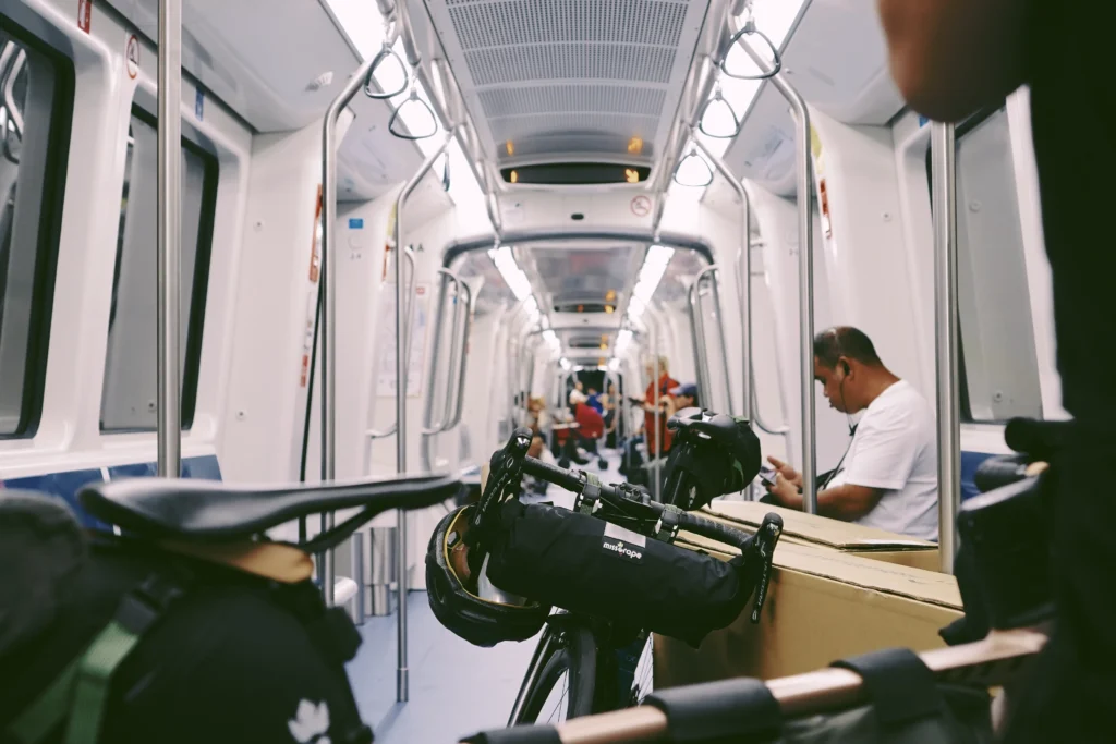 bike and box in a train
